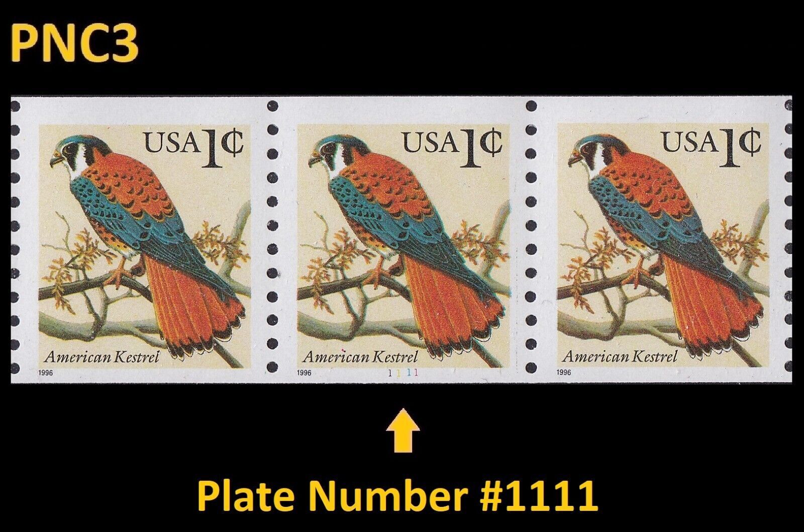 US 3044 American Kestrel 1c PNC3 1111 MNH 1996 United States