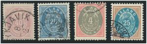 Iceland 1882-1901 Scott 18, 23, 28, 29 Used - High Grade
