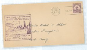 US 718 S.S. Manhattan Maiden Voyage August 10, 1932 New York to Hamburg Ger. addressed.