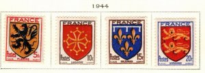 FRANCE Scott 467-470 MH* 1943 Arms stamp set