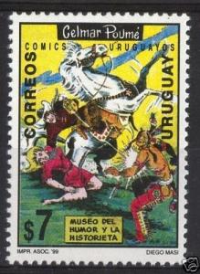 Comic Cartoon Western horse cowboy shotgun indian native US URUGUAY stamp MNH