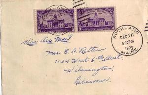 United States Maine Rockland 1938 numeral duplex  3c Iowa Airmail.