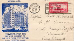 Nez Zealand 1937 OFFICIAL OPENING OF THE NEW CHIEF POST OFFICE COVER P.H.