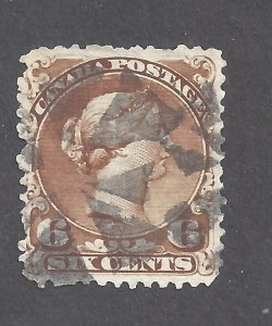 Canada # 27a VF USED 6c YELLOW-BROWN LARGE QUEEN FANCY CANCEL BS28048