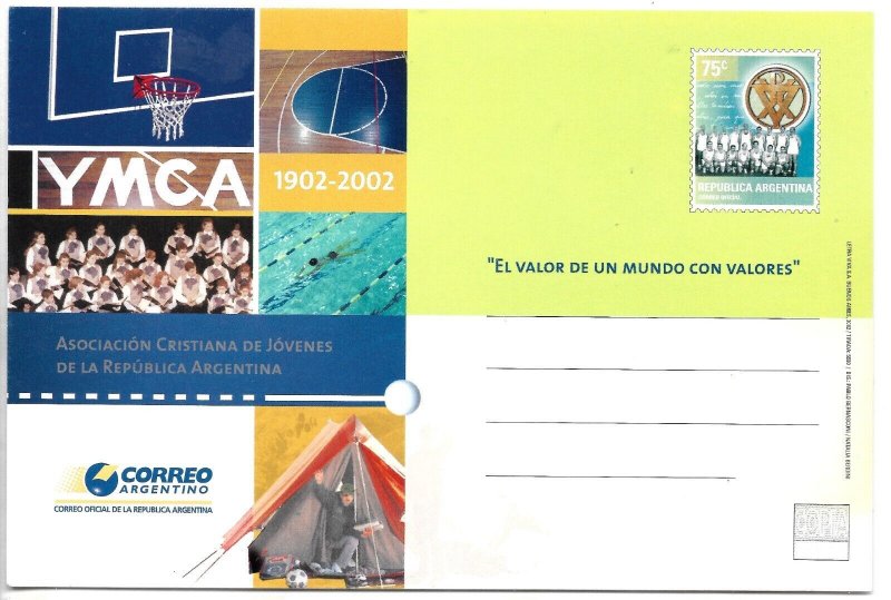 ARGENTINA 2002 POSTCARD YOUTH CHRISTIAN ASSOCIATION BASKETBALL TEAM NEW UNUSED