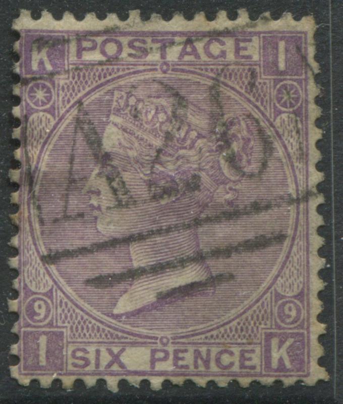 GB Used Abroad 1867 6d lilac Plate 9 IK struck by a Gibraltar numeral A26