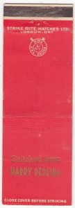 Canada Revenue 1/5¢ Excise Tax Matchbook HARRY PEREIRA