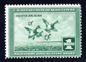 US 1937 Duck Stamp  #RW4 Mint Hinged CV $125