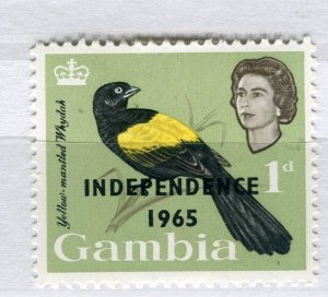 GAMBIA; 1965 early QEII Independence Bird issue fine Mint hinged 1d. value