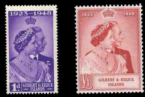 Gilbert and Ellice Islands #54-55 (SG 57-58) Cat£16, 1949 Silver Wedding, se...