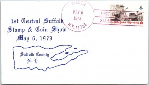 US SPECIAL EVENT CACHET COVER 1st CENTRAL SUFFOLK STAMP & COIN SHOW N.Y. 1973