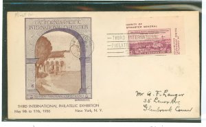 US 778b 1936 3c Pacific International Expo imperf from the Farley TIPEX mini-sheet on an addressed first day cover with a Grandy