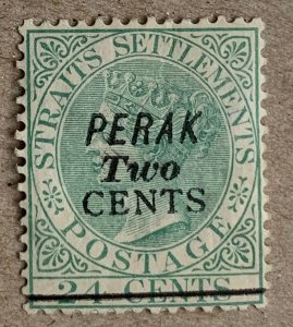 Perak 1891 2c on 24c, unused. Scott 30, CV $32.50. SG 48