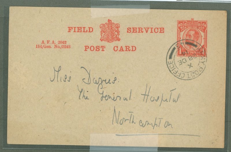 Great Britain  1914 1c carmine postal card, used from Army post office 43