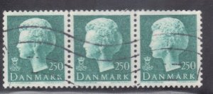 DENMARK  SCOTT #642 USED 250o STRIP OF 3  1979-82