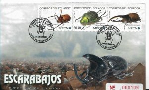 ECUADOR year 2007 INSECTS BEARINGS SET OF 3 ON DECORATED FDC FIRST DAY ISSUE