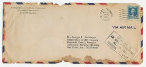 Crash mail cover USA 1932 San Diego - San Francisco - Delay - Airmail Interrupti