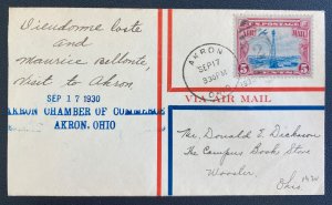 1930 Akron OH USA Early Airmail cover To Wooster Costes Bellonte Visit