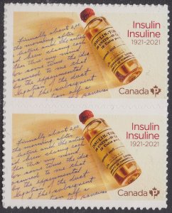 Canada 3287 Insulin 100th Anniversary P vert pair MNH 2021