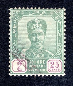 Johore SC #45   VF, Used, 25 cent green & violet, CV $50.00 ..... 3180045