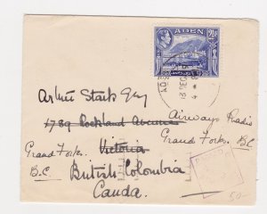 ADEN cover to British Columbia 1940 REDIRECTED