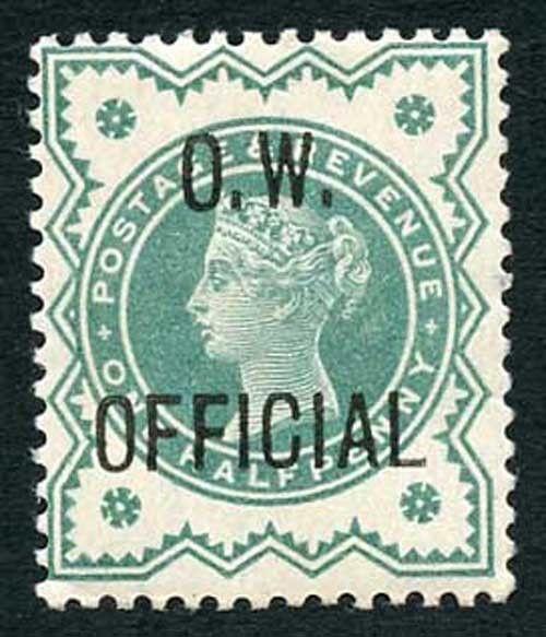 SGO32 1/2d Blue Green Opt OW OFFICIAL M/Mint Cat 475 pounds