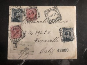 1910 Genova Italy Registered Cover To Vacaville Ca USA