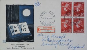 1955 Denmark Cover Soren Kierkegaard Block to England 20716-