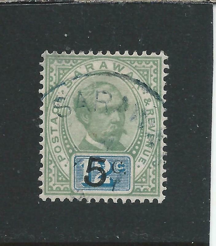 SARAWAK 1888-92 5c on 12c GREEN & BLUE FU SG 25 CAT £60