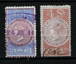 Australia NEW SOUTH WALES REVENUES QV Stamp Duty 6d & 4s {2} SS4477