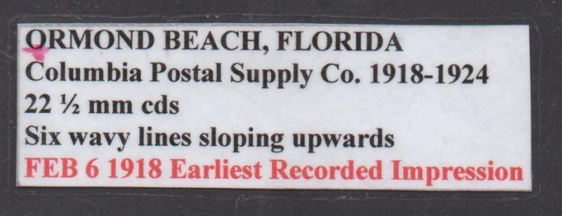 **Florida Machine Cancel Cover Ormond Bch , FL 2/6/1918 Earliest Recd Impression