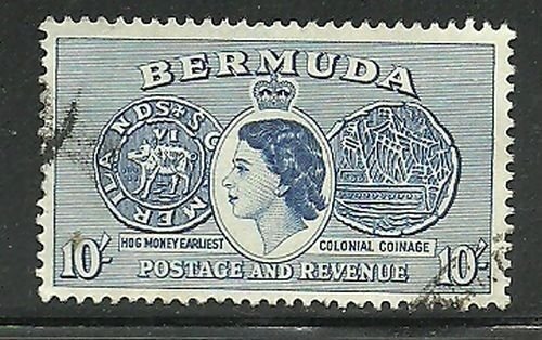 Album Trésors Bermuda Scott #161 10 Sh Elizabeth Hog Pièce de Monnaie VF Usé Cds