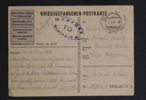 1944 Germany Stalag 4A POW Camp Prisoner of War PPC Postcard Cover to France