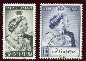 St Helena 1948 KGVI Silver Wedding set complete VFU. SG 143-144. Sc 130-131.