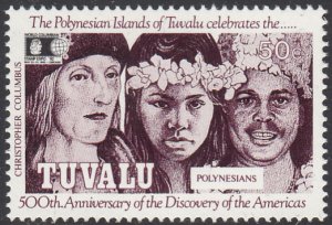 Tuvalu 1992 MNH Sc #595 50c Polynesians, Columbus 500th Ann Discovery of Amer...