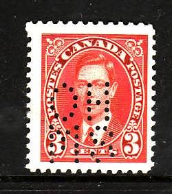 Canada-Sc#OA233- Unused 3c carmine KGVI mufti 4 hole perforated Official VLH-og-