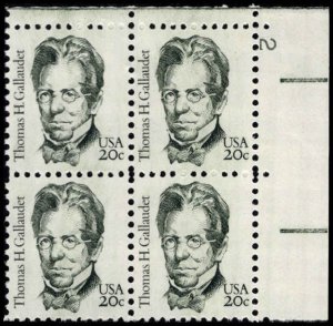 US #1861 GALLAUDET MNH UR PLATE BLOCK #2