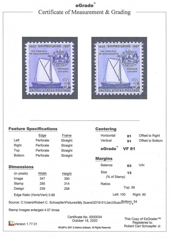 1095 3 cents Shipbuilding Stamp mint OG NH EGRADED VF 81