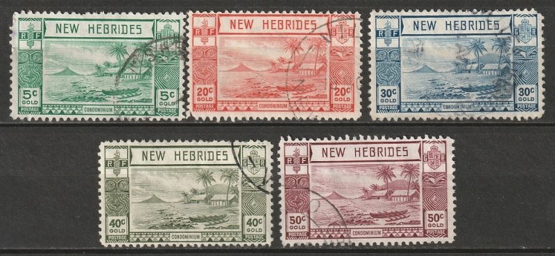 New Hebrides 1938 Sc 50//57 partial set 5 values used