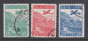 Bulgaria Sc C12-C14 used 1932 Airplane over Monastery, complete set, VF