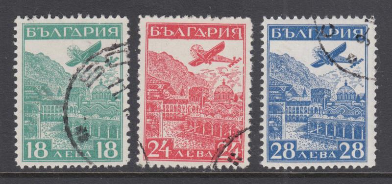 Bulgaria Sc C12-C14 used 1932 Airplane over Monastery, cplt set, F-VF