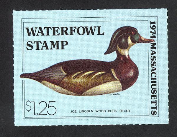 #1, Massachusetts State Duck stamp, SCV $15