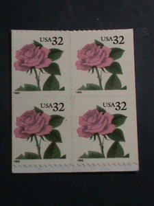 ​UNITED STATES-1995-PINK ROSE  MNH  BLOCK OF 4 VERY FINE WE