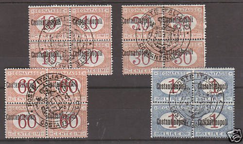 Italy, Constantinople Sc J1-4 MNH. 1922 Postage Dues, Blocks of 4