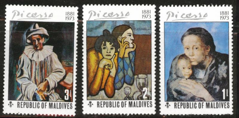 Maldive Islands Scott 489-491 MH* 1974 Picasso ART short set
