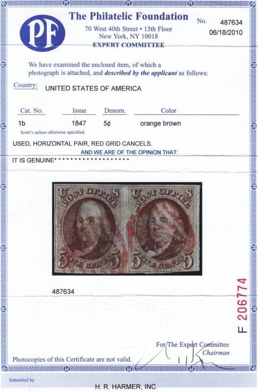 1 b Pair Orange Brown VF red grid cancels PF certificate sound  ! see pic !