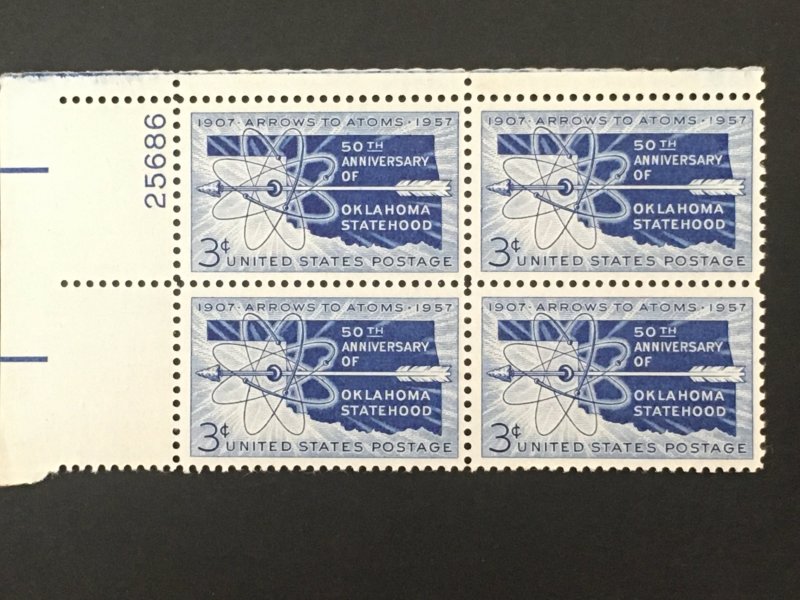 Scott # 1092 Oklahoma Statehood, MNH Plate Block of 4