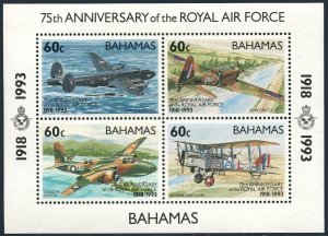 Bahamas 775 ad sheet, MNH. Michel 805-809 Bl.71. Royal Air Force-75, 1993.