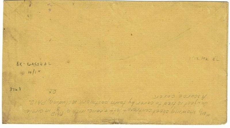 1860's Bedford, PA PAID 3 cancel on cover, 3c rose pink, Scott 64b, PF cert