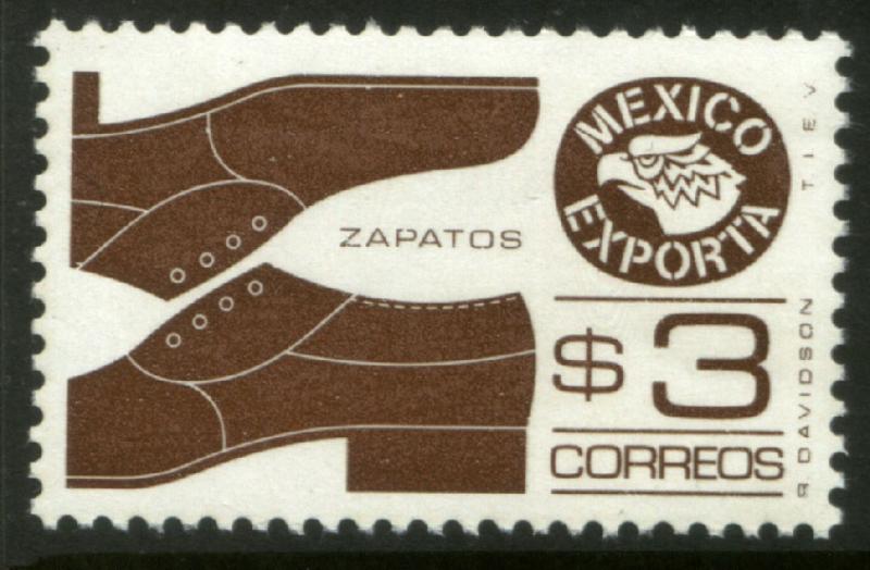 MEXICO Exporta 1118a $3P Shoes Prf 11 1/2 Unwmkd Paper 5 MNH